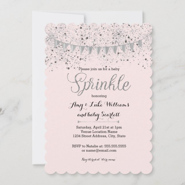 Inbjudan till rosa Silver Sprinkle Girl Shower (Framsida)