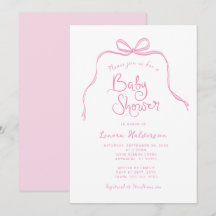Inbjudan till rosa Simple Bow Baby Shower