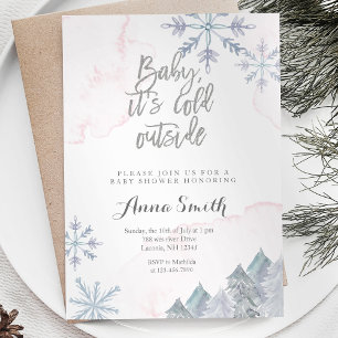 Inbjudan till rosa Snöflingor Winter Baby Shower