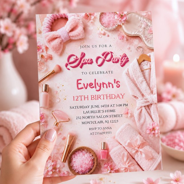 Inbjudan till rosa spa-fest för flickors födelseda (Skapare uppladdad)