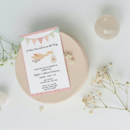Inbjudan till rosa Stork Baby Shower