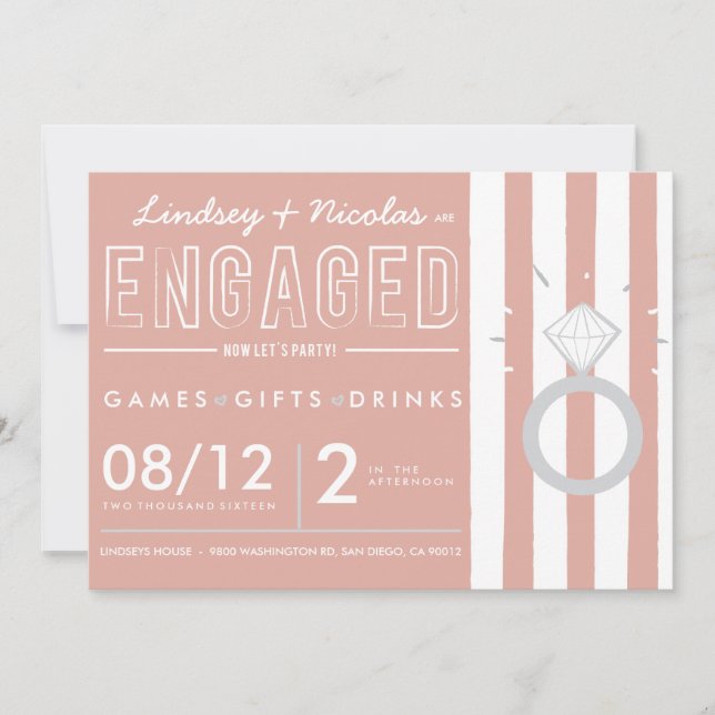 Inbjudan till rosa stripe-Förlovningsfest (Framsida)