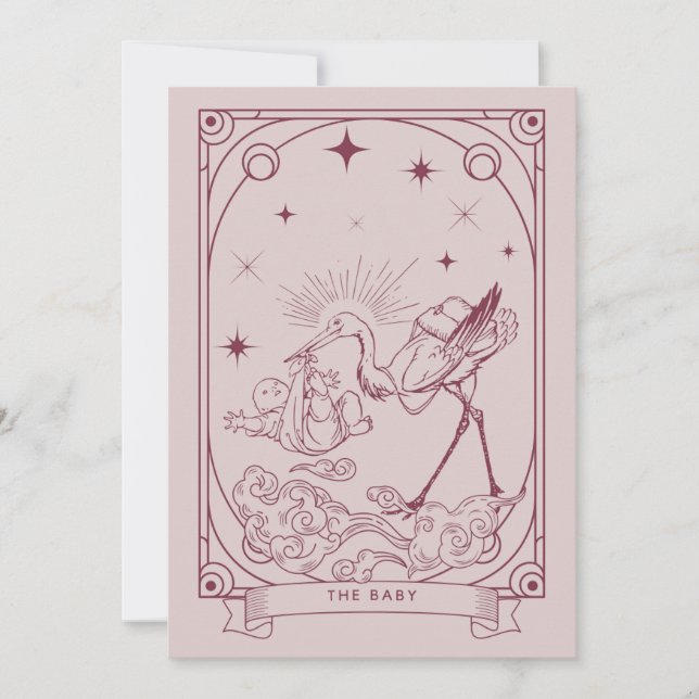 Inbjudan till rosa Tarot Baby Shower (Framsida)