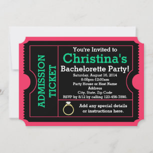 Inbjudan till rosa/Teal Bachelorette Party Biljett