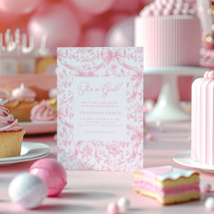 Inbjudan till rosa Toile and Bows Baby Shower