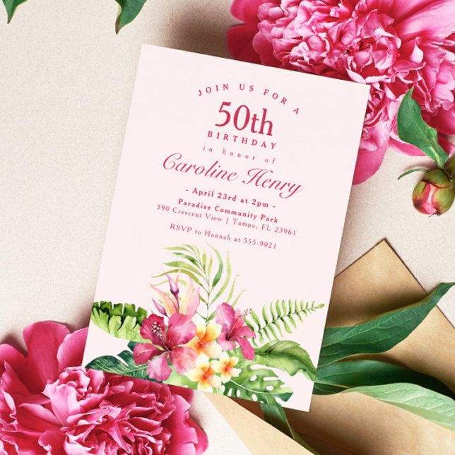 Inbjudan till rosa Tropical Birthday (Skapare uppladdad)