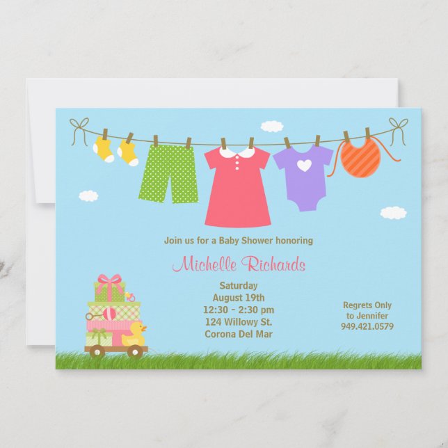 Inbjudan till Rosa Tvätt Baby Shower (Framsida)