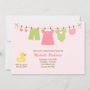Inbjudan till rosa Tvätt Baby Shower