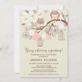 Inbjudan till rosa Uggla och Birdcages Baby Shower