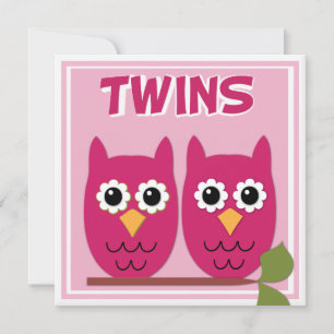 Inbjudan till rosa Uggla Twin Baby Shower