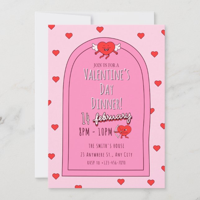 Inbjudan till rosa Valentines day under middagen (Framsida)