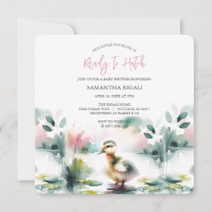 Inbjudan till Rosa Watercolor Anka i flicka