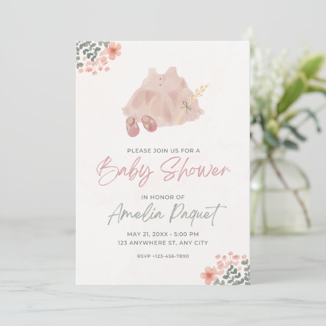 Inbjudan till rosa Watercolor Baby Shower (Stående Fram)