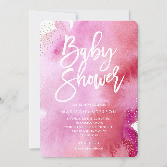 Inbjudan till rosa Watercolor Baby Shower (Framsida)