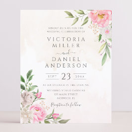 Inbjudan till rosa Watercolor Blommigt Elegant brö
