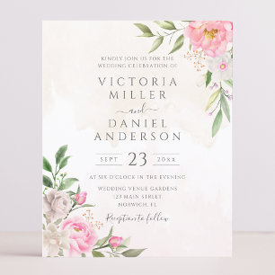 Inbjudan till rosa Watercolor Blommigt Elegant brö
