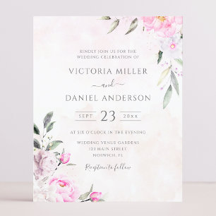 Inbjudan till rosa Watercolor Blommigt Elegant brö
