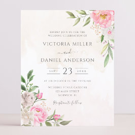 Inbjudan till rosa Watercolor Blommigt Elegant brö