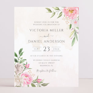Inbjudan till rosa Watercolor Blommigt Elegant brö