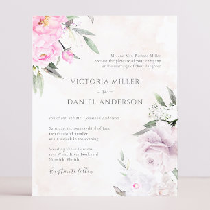 Inbjudan till rosa Watercolor Blommigt Elegant brö