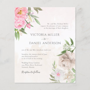 Inbjudan till rosa Watercolor Blommigt Elegant brö