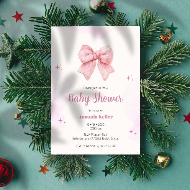 Inbjudan till rosa Watercolor Bow Baby Shower (Skapare uppladdad)