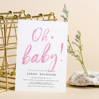 Inbjudan till rosa Watercolor Calligraphy Baby Sho