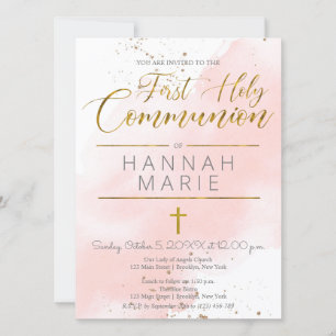  inbjudan till Rosa Watercolor Communion