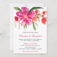 Inbjudan till rosa Watercolor Flower Posy Wedding