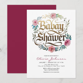Inbjudan till rosa Watercolor Flowers Baby Shower