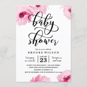 Inbjudan till rosa Watercolor Ro Baby Shower