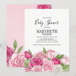 Inbjudan till rosa Watercolor Ro Baby Shower
