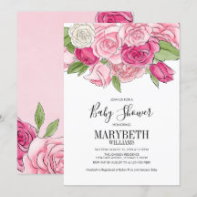 Inbjudan till rosa Watercolor Ro Baby Shower