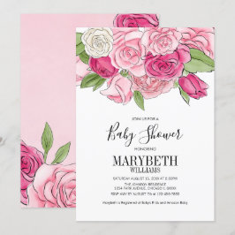 Inbjudan till rosa Watercolor Ro Baby Shower
