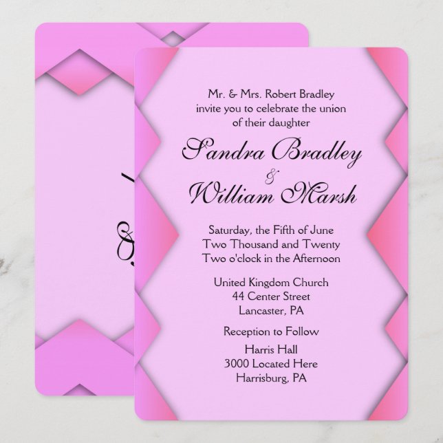 Inbjudan till rosa Weave Wedding (Fram/baksida)