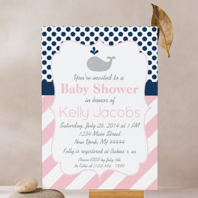 Inbjudan till rosa Whale Baby Shower (Skapare uppladdad)