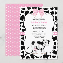 Inbjudan till rosa White Black Cow Print Baby Show