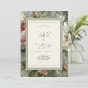 Inbjudan till rosa & White Peonies Elegant bröllop