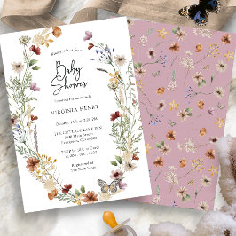 Inbjudan till rosa Wildblomma Baby Shower