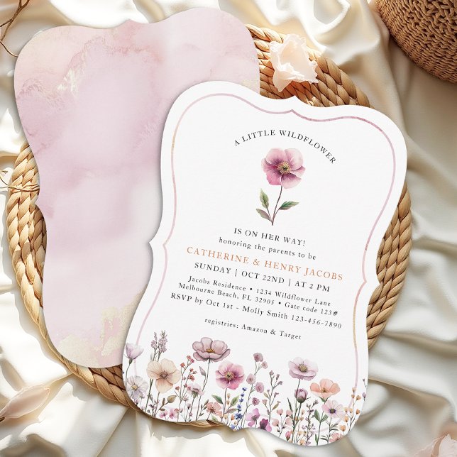  inbjudan till Rosa Wildblomma Baby Shower - Dus (Wildflower Baby Shower Invitation)
