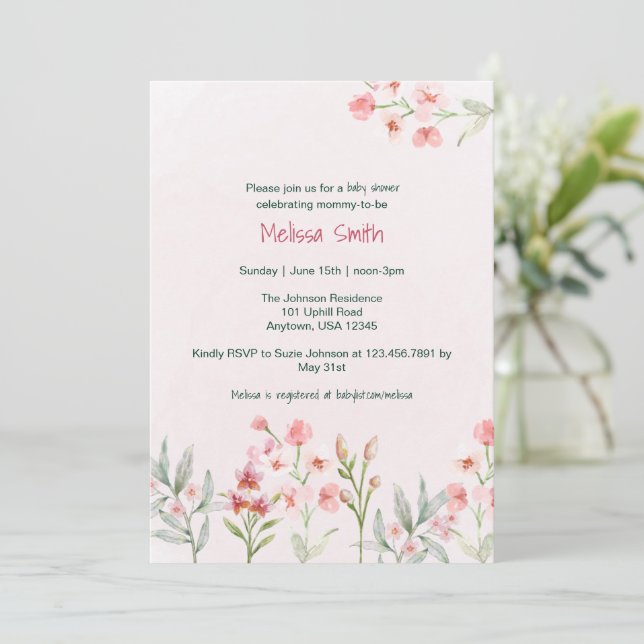 Inbjudan till rosa Wildblomma Garden Baby Shower (Stående Fram)