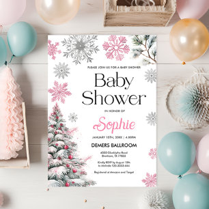 Inbjudan till rosa Winter Baby Shower