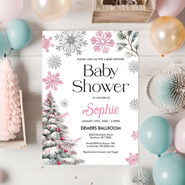 Inbjudan till rosa Winter Baby Shower (Skapare uppladdad)