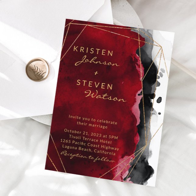 Inbjudan till rött och svart vattenfärgsbröllop (Skapare uppladdad)