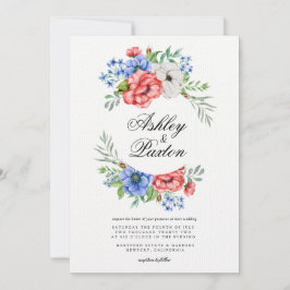 Inbjudan till rött, vitt och blått Blommigt bröllo