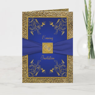 Inbjudan till Royal Blue and Guld Card Stil kvälls
