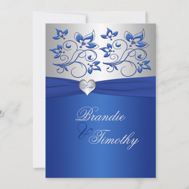 Inbjudan till royal Blue and Silver Heart Wedding (Framsida)
