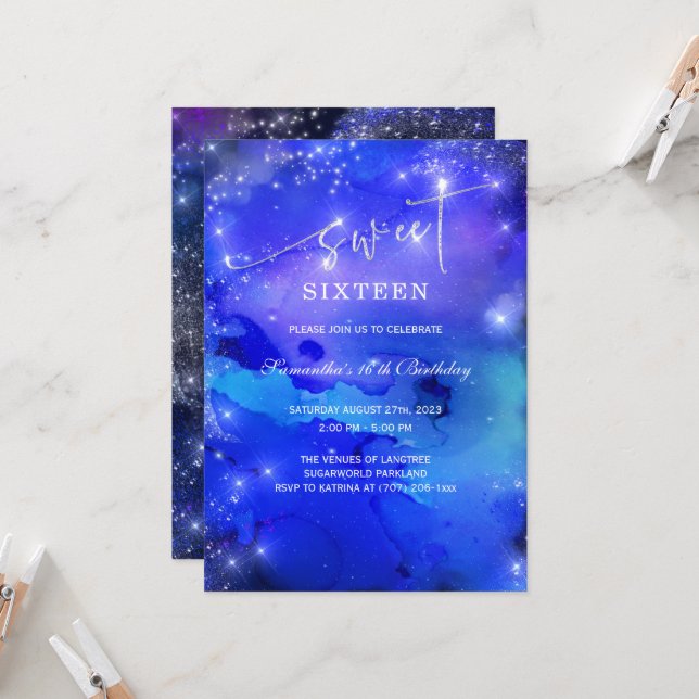 Inbjudan till Royal Blue and silver Sweet sixteen (Fram/Back In Situ)