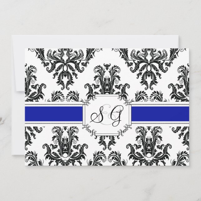 Inbjudan till Royal Blue Antique Elegant bröllop (Framsida)