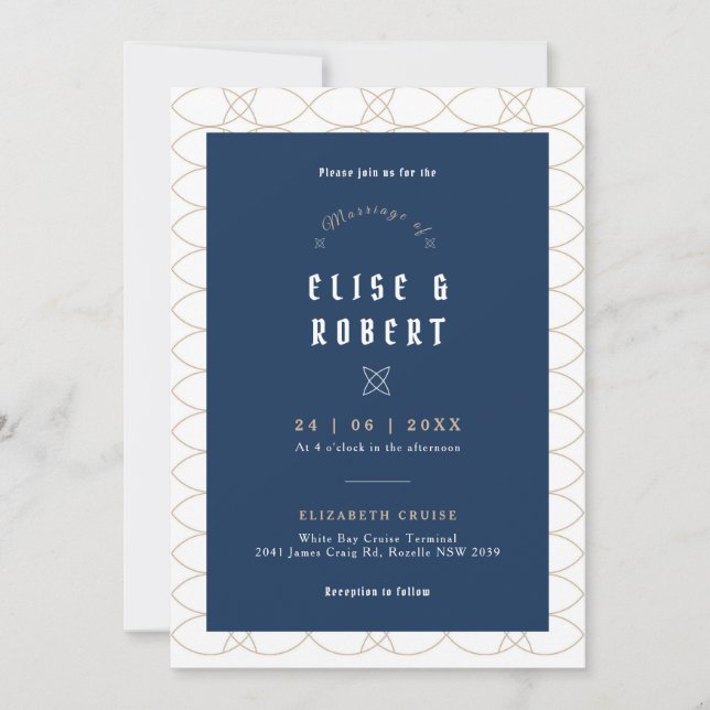 Inbjudan till royal Blue Classic Retro Wedding (Framsida)